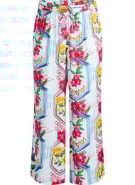 Bukser med lige ben og farverigt print, Bl&aring;