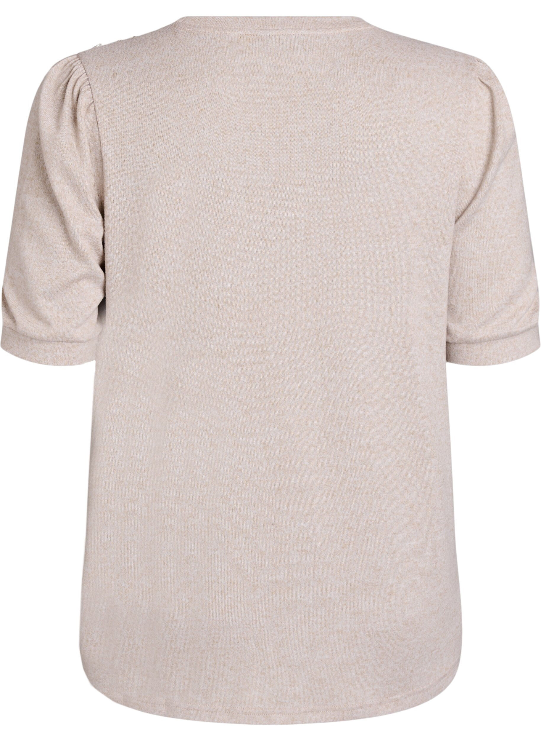 ZizziBluse med knapdetalje og korte puf&aelig;rmer, Beige, Packshot image number 1