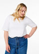 Ribbet jerseybluse med korte &aelig;rmer, Hvid, Model image number 0