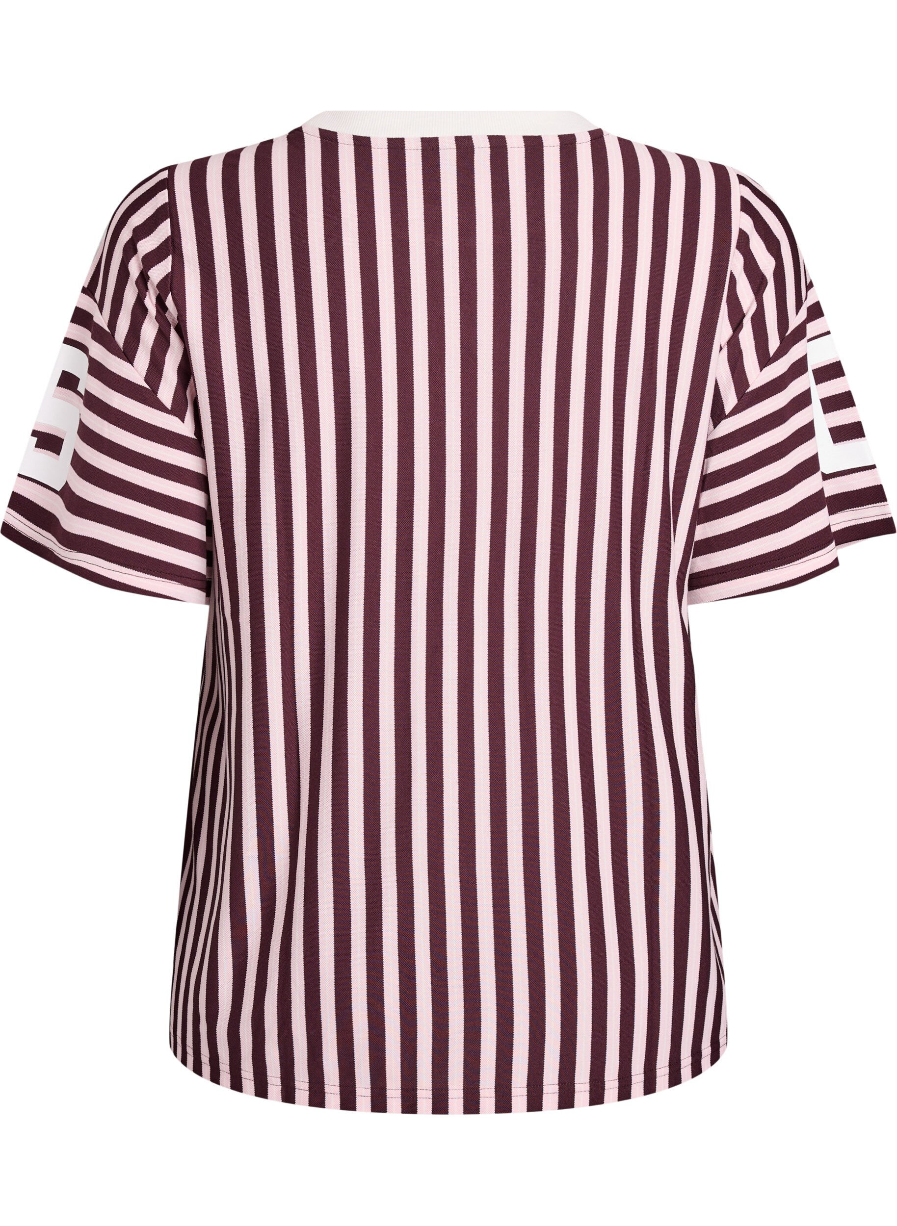 Zizzi T-shirt med striber og sporty print, M&oslash;rk Bordeaux, Packshot image number 1
