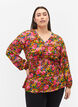 Viskosebluse med blomsterprint og smock, Neon Flower Print, Model image number 0