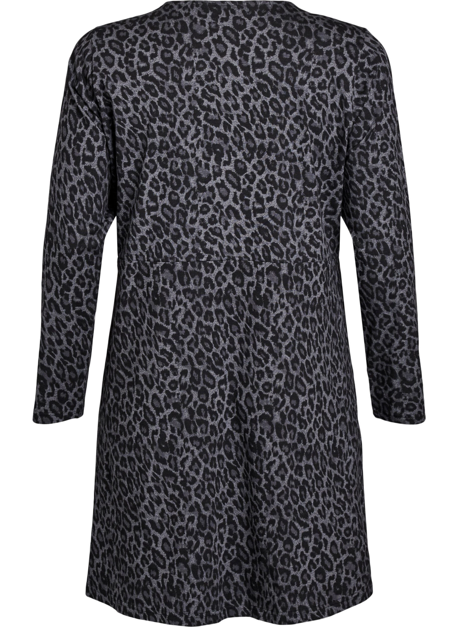 Zizzi Lang&aelig;rmet kjole med rund hals og zebraprint, Dark Grey Leo, Packshot image number 1