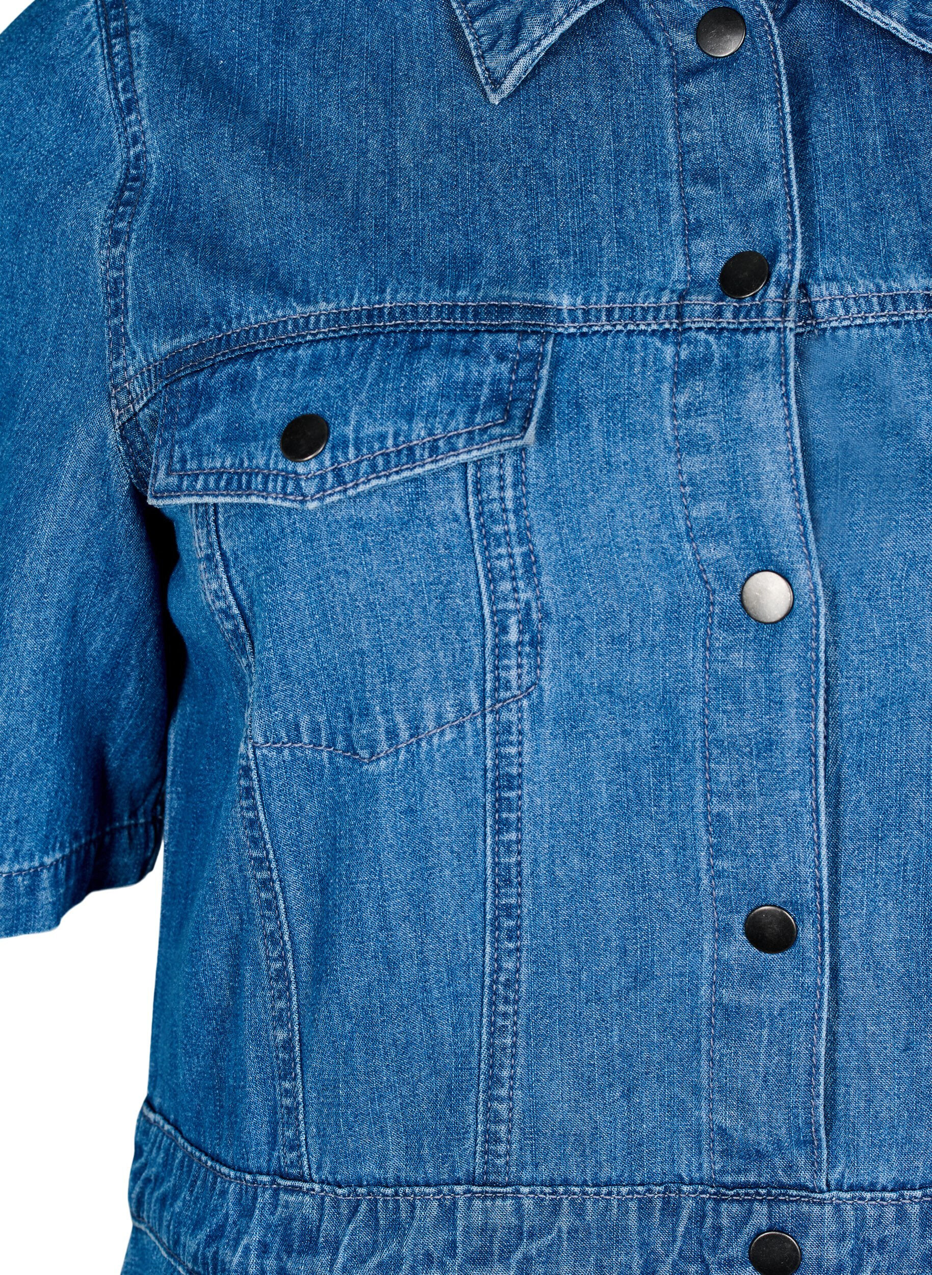 ZizziMidilang denimkjole med knapper og korte &aelig;rmer, Bl&aring;, Packshot image number 2
