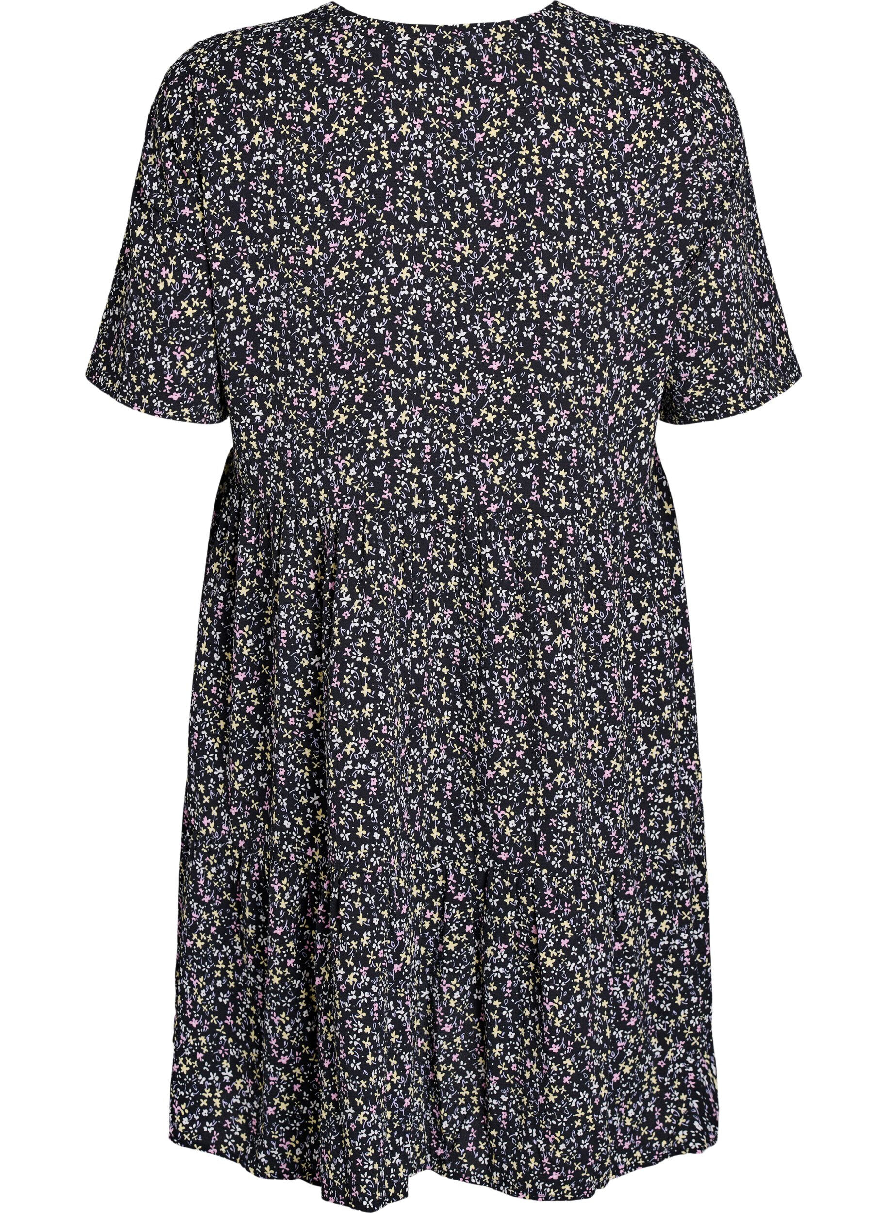 Zizzi Kort&aelig;rmet kjole med a-snit og sk&aelig;ringer, Sort, Packshot image number 1