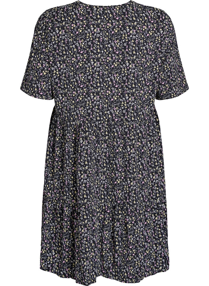 Kortærmet kjole med a-snit og skæringer, Sort, Packshot image number 1