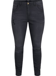Super slim Amy jeans med slid og knapper, Grey Denim