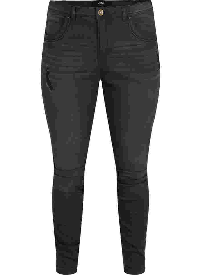 Super slim Amy jeans med slid og knapper, Grey Denim, Packshot image number 0