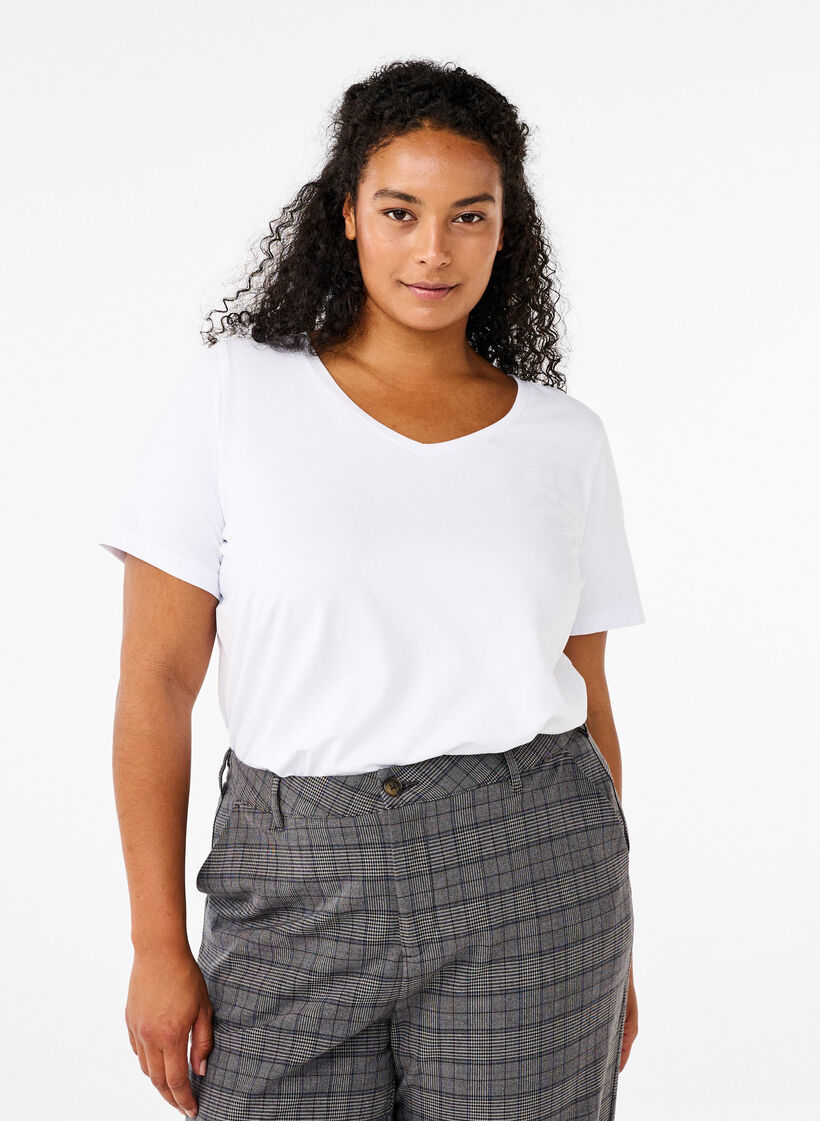 Ensfarvet basis t-shirt i bomuld, Hvid, Model image number 0