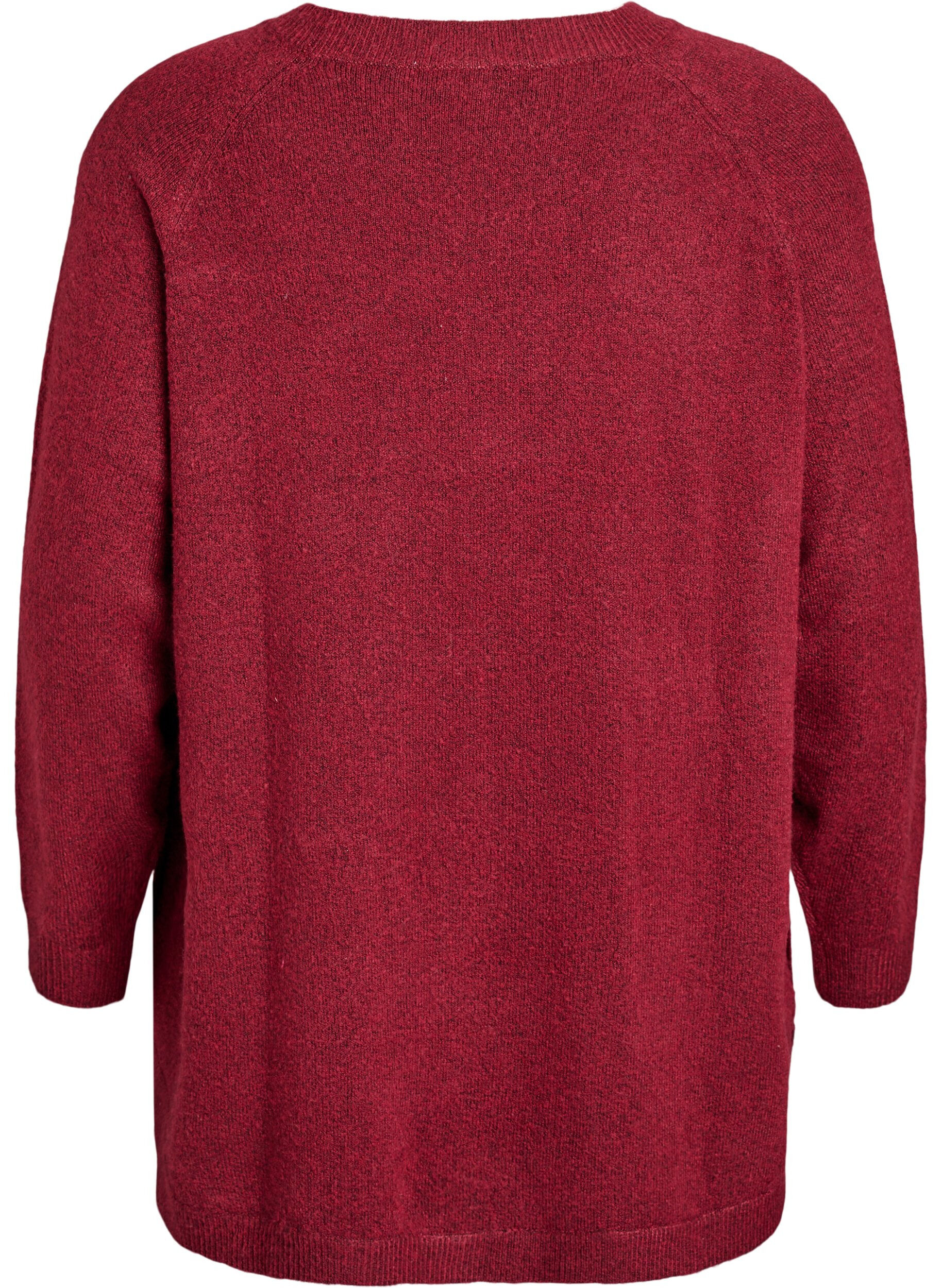 ZizziLang strikbluse med kugleknapper, M&oslash;rk Bordeaux, Packshot image number 1