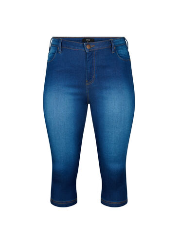 Højtaljede Amy capri jeans med super slim fit, Blue denim, Packshot image number 0