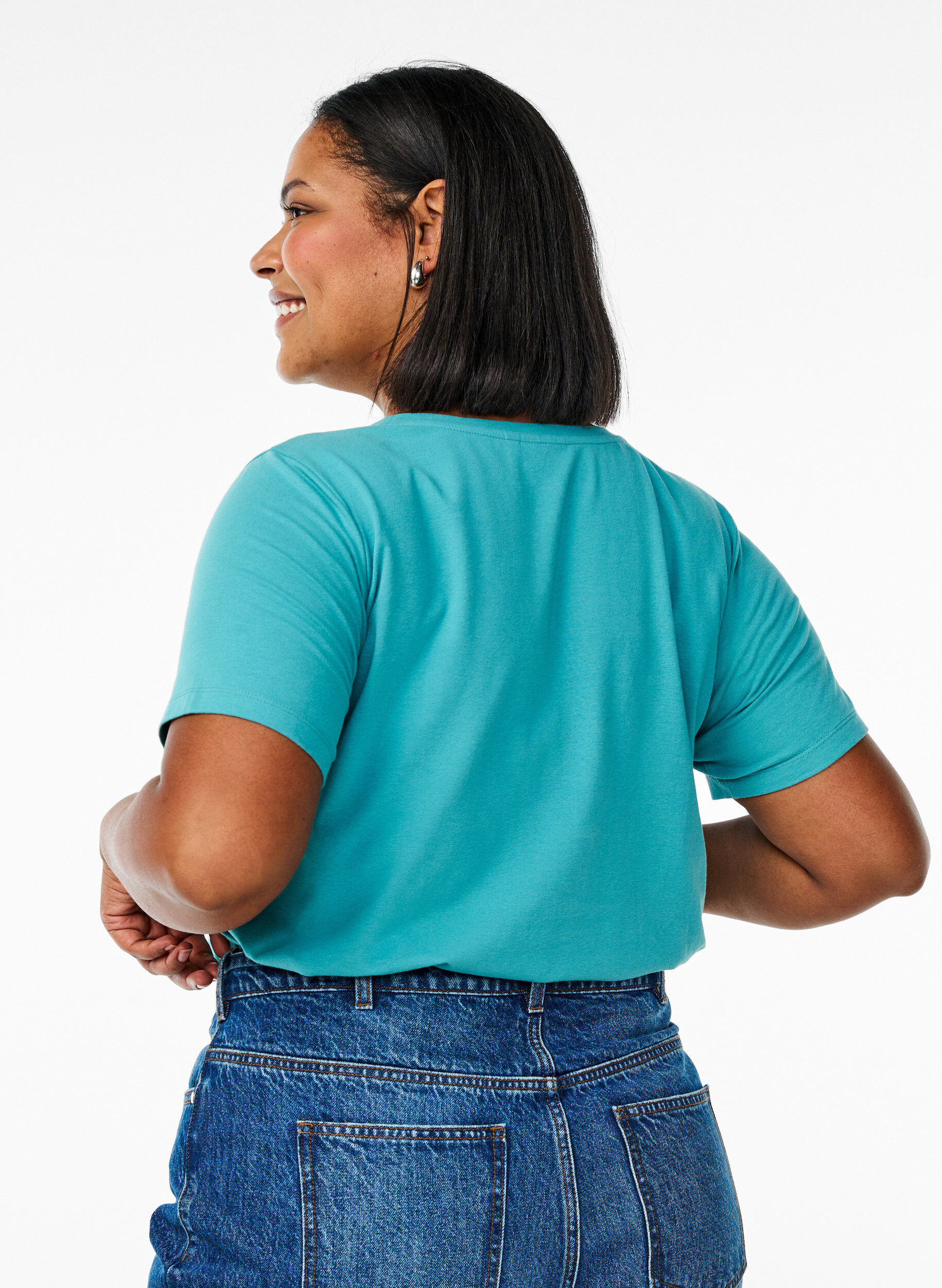 ZizziEnsfarvet basis t-shirt i bomuld, Bl&aring;, Model image number 2