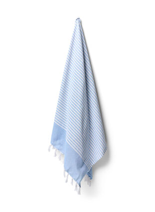 Stribet håndklæde med frynser, Light Blue Melange, Packshot image number 0