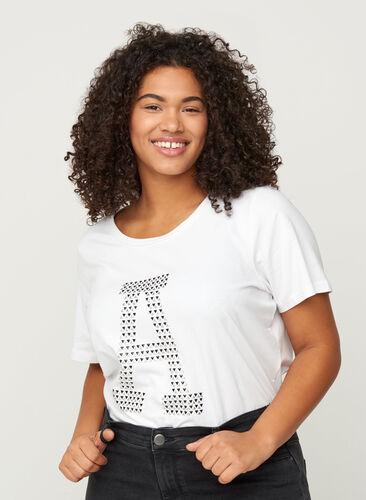Bomulds t-shirt med nitter, Bright White, Model image number 0