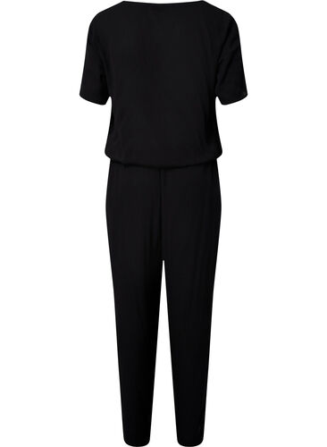 Jumpsuit i viskose med korte ærmer, Black, Packshot image number 1