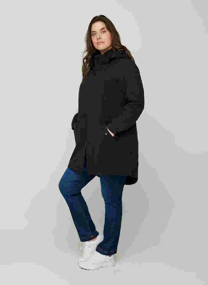 Softshell jakke med hætte, Black solid, Model image number 5