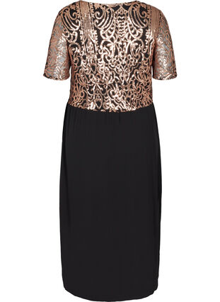 Kortærmet kjole med pailletter, Black, Packshot image number 1