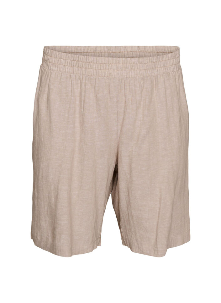 Shorts i h&oslash;r og viskose med h&oslash;j talje, Beige, Packshot image number 0