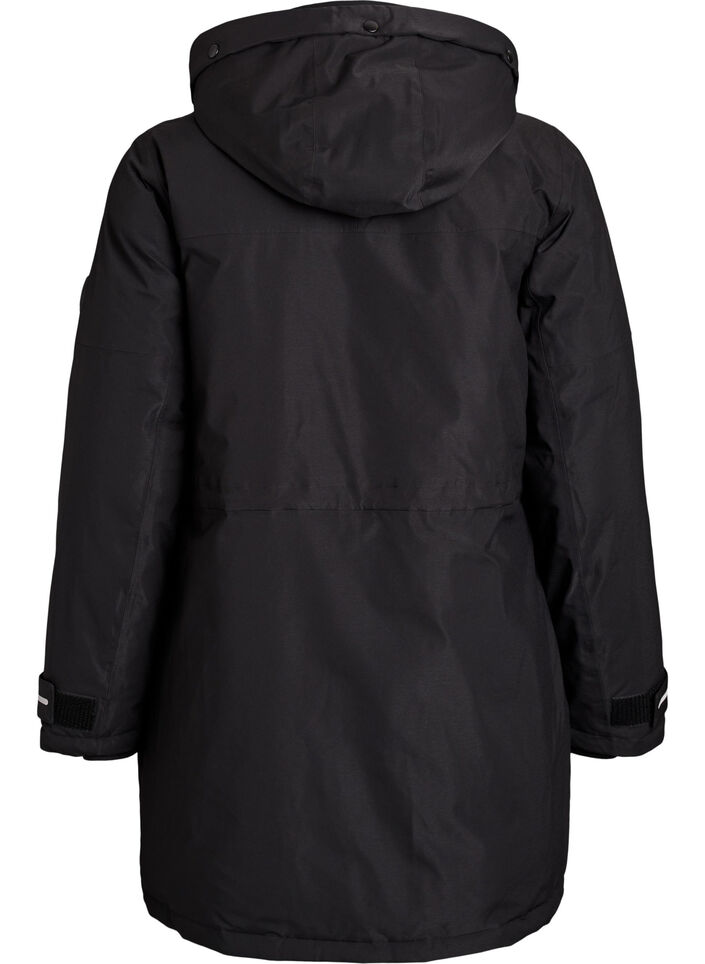 Vandafvisende parka med h&aelig;tte og funktionelle detaljer, Sort, Packshot image number 1