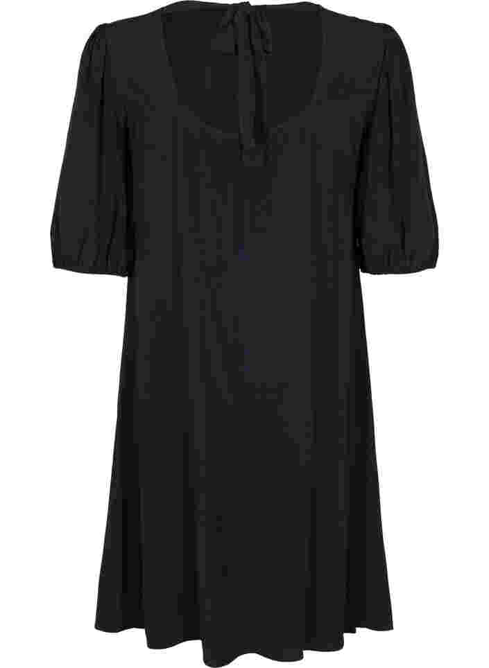 Viskose kjole med rygdetalje, Black, Packshot image number 1