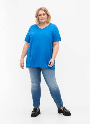 Kortærmet t-shirt med a-shape, French Blue, Model image number 2
