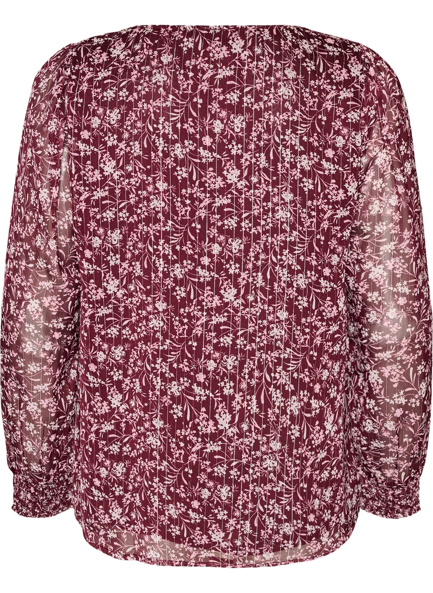 ZizziBluse med blomsterprint og glittertr&aring;d, R&oslash;d, Packshot image number 1