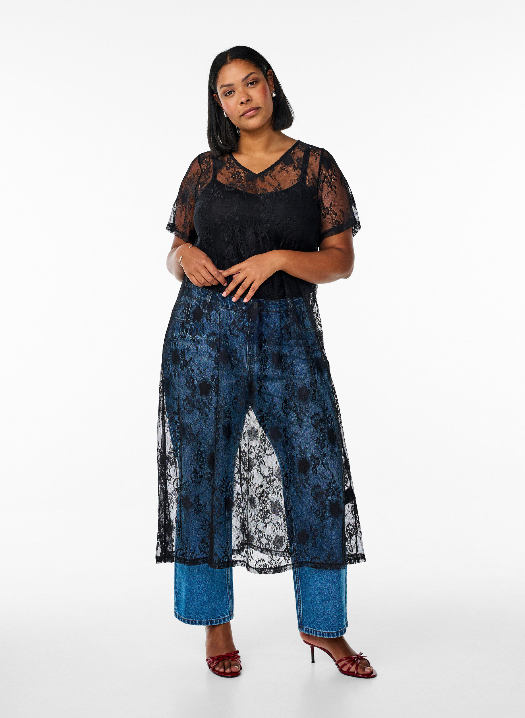 Zizzi Blondekjole i midil&aelig;ngde med A-facon, Black, Model image number 0