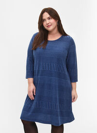 Kjole med 3/4 ærmer og stribet mønster, Estate Blue Melange, Model