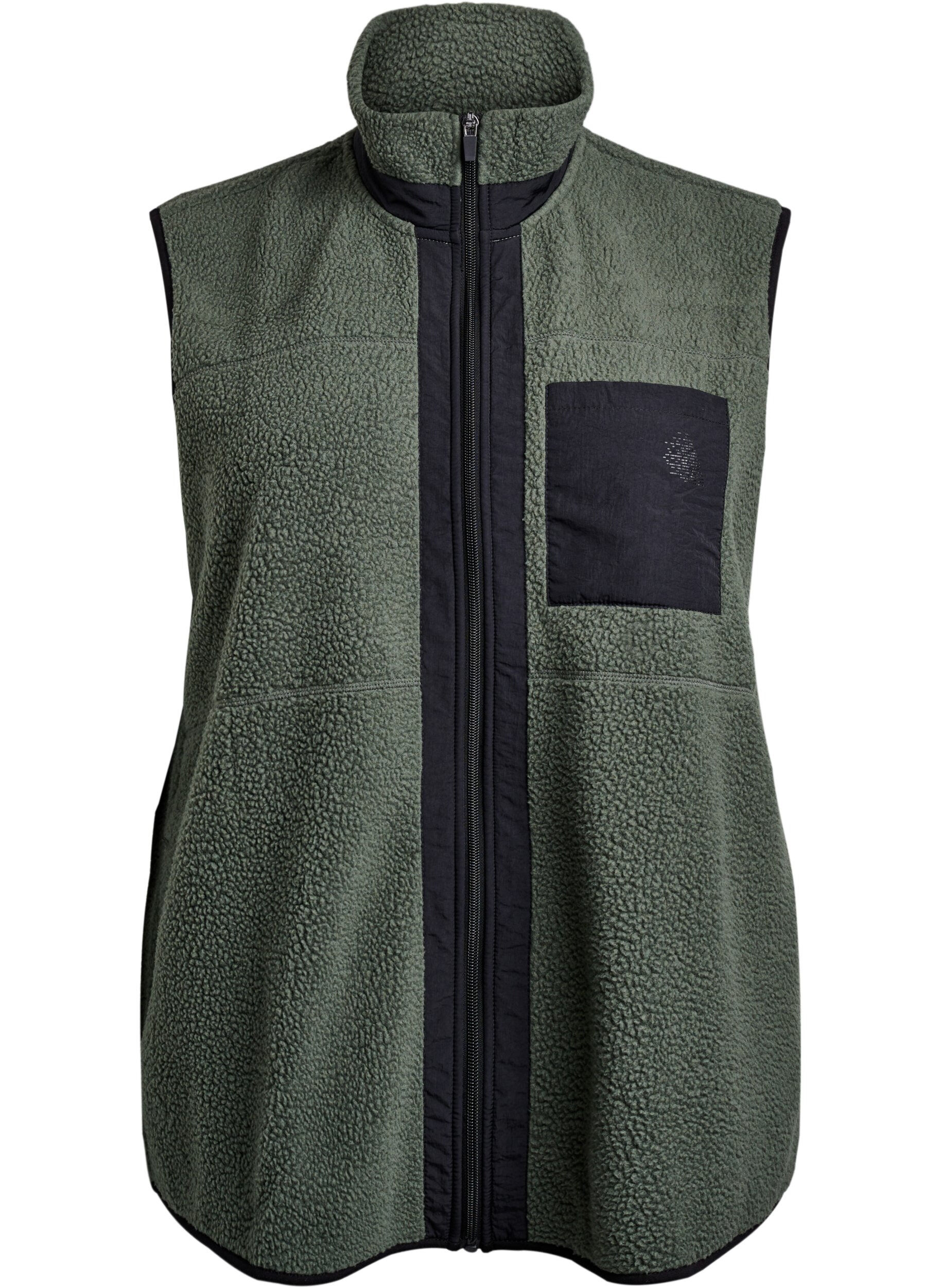 Zizzi Sporty teddy vest med lommer, Thyme, Packshot image number 0