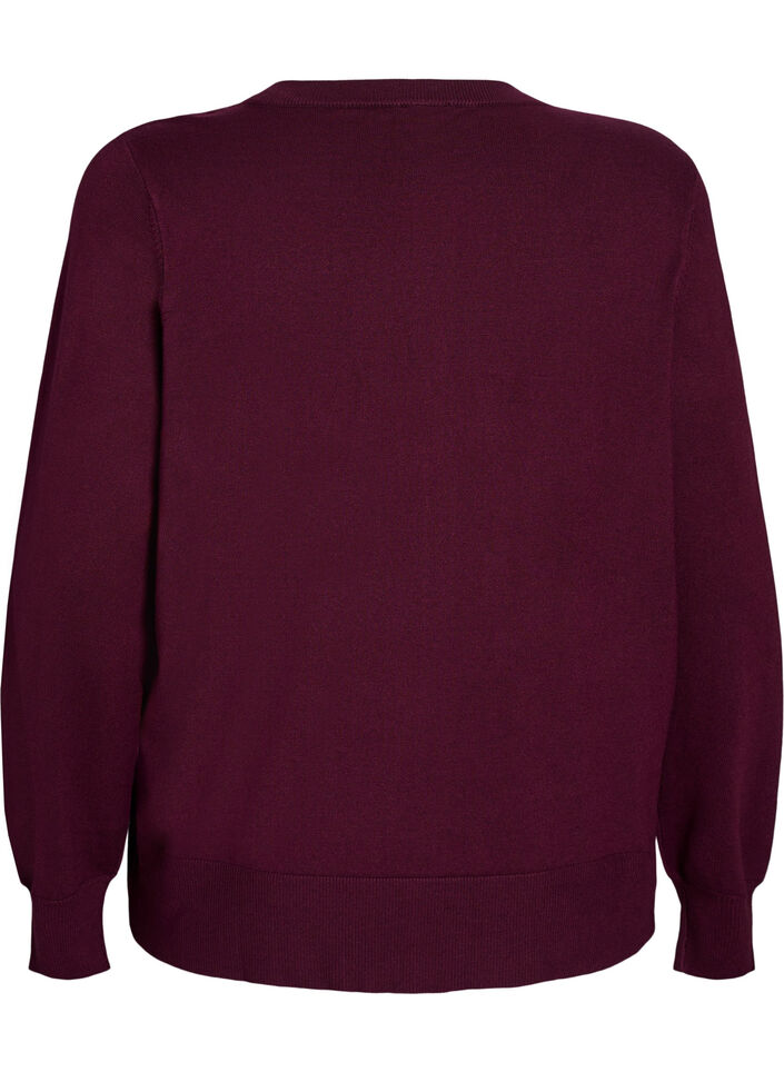 Strikcardigan med rund hals og knapper, R&oslash;d, Packshot image number 1