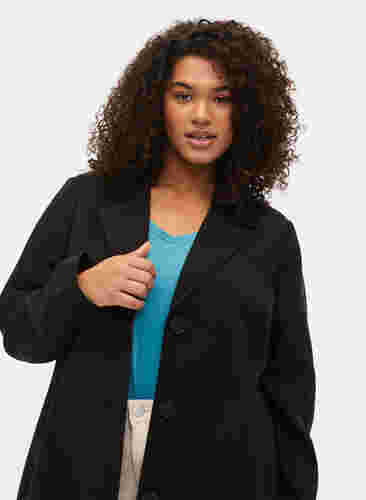 Lang frakke med knaplukning, Black, Model image number 2