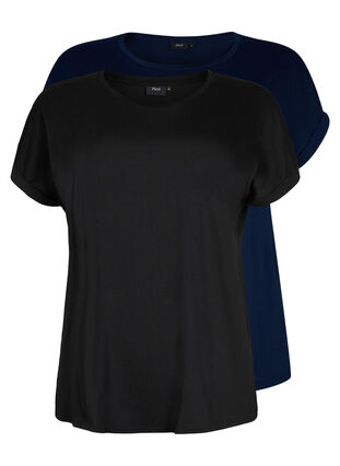 2-pak kortærmet t-shirts, Black / Navy Blazer, Packshot image number 0