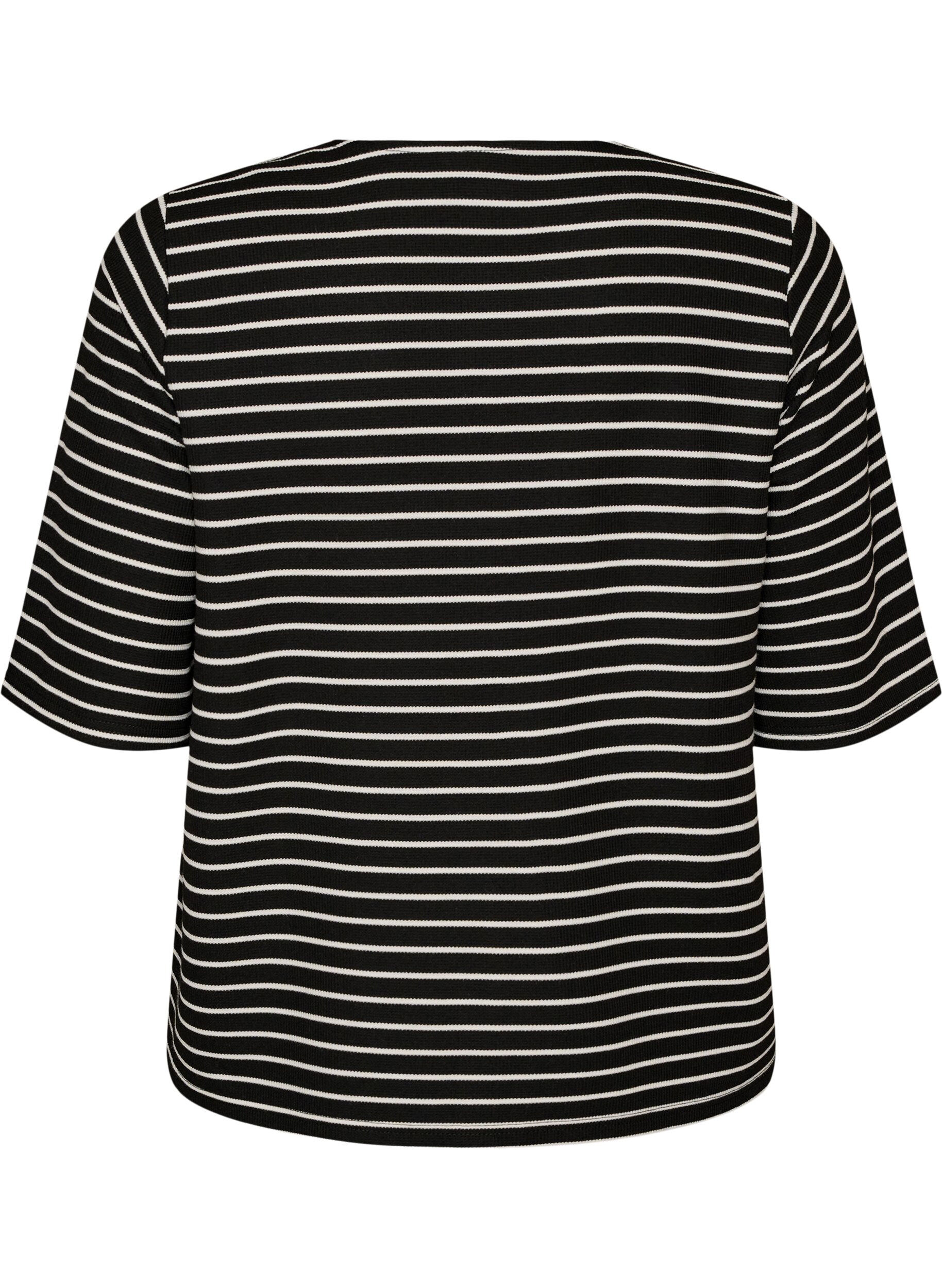 ZizziBluse med ribbet struktur og knaplukning, Sort, Packshot image number 1