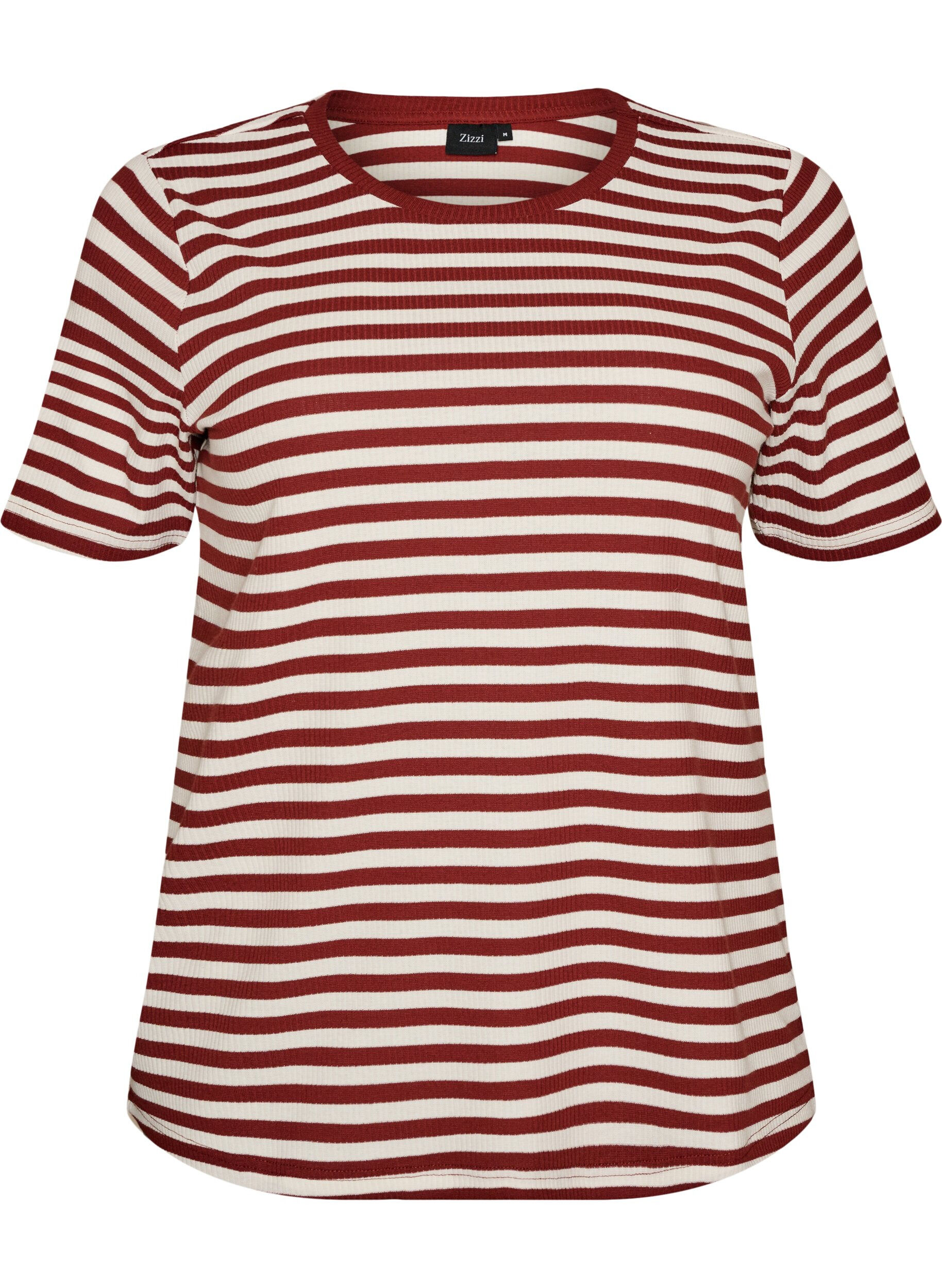 ZizziStribet t-shirt med ribstruktur, R&oslash;d, Packshot image number 0
