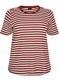 Stribet t-shirt med ribstruktur, R&oslash;d