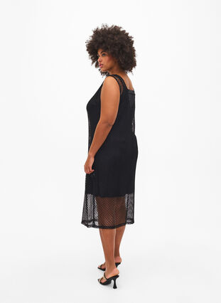 Ærmeløs net kjole med slids, Black, Model image number 1