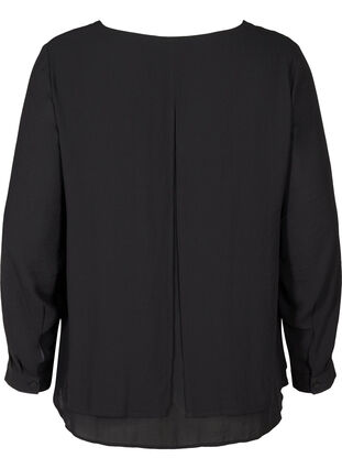 Langærmet bluse med v-udskæring, Black, Packshot image number 1