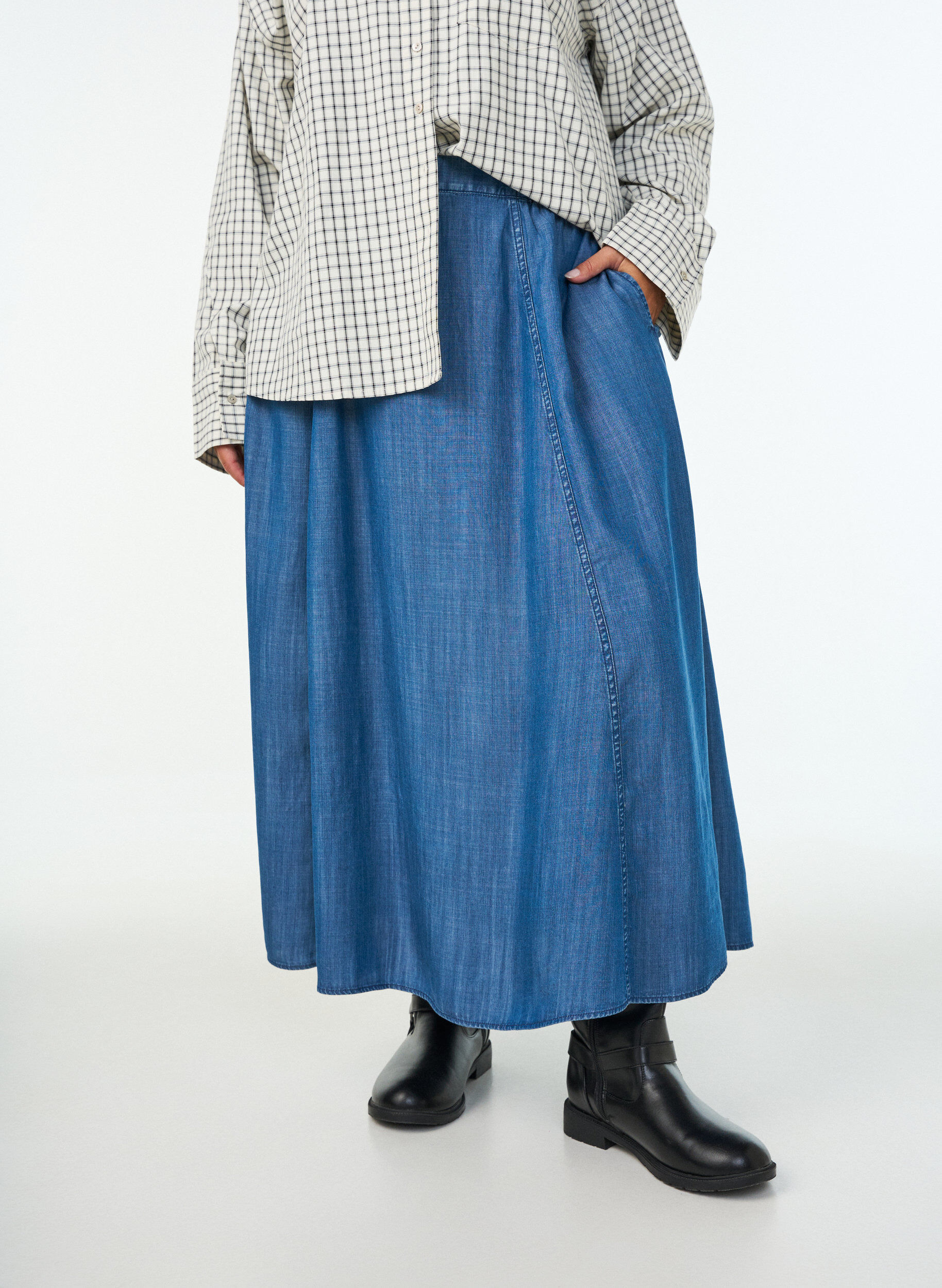 ZizziMaxinederdel i lyocell med denimlook, Bl&aring;, Model image number 2