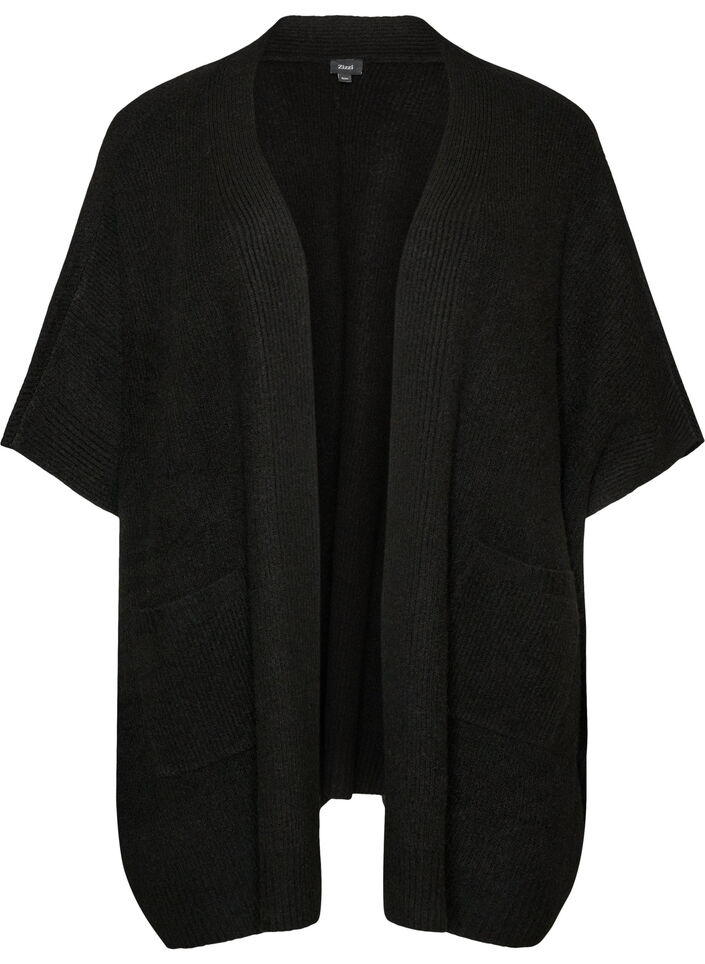 Cardigan med &aring;ben front og vide &aelig;rmer, Sort, Packshot image number 0