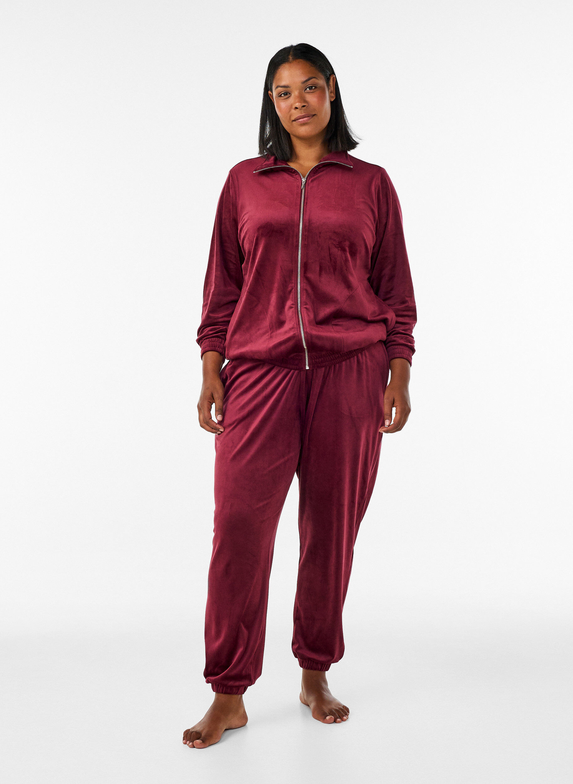 ZizziL&oslash;se bukser i velour, R&oslash;d, Model image number 0