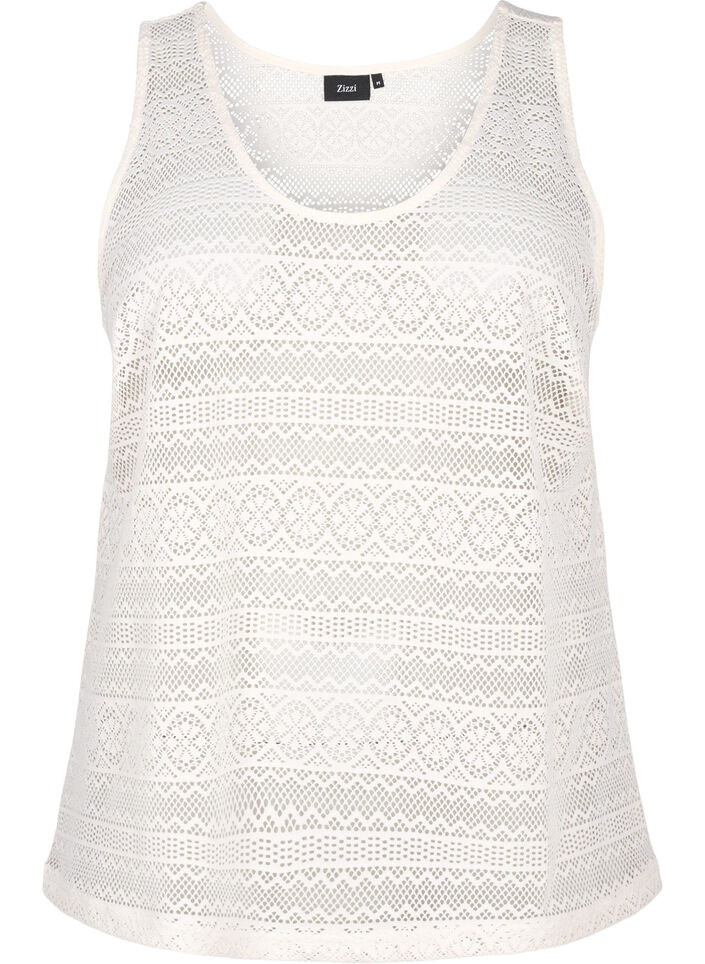 Ærmeløs top med hulmønster, Off White, Packshot image number 0