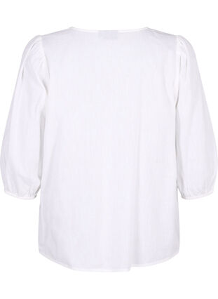 3/4 ærmet bluse i bomuldsmix med hør, Bright White, Packshot image number 1
