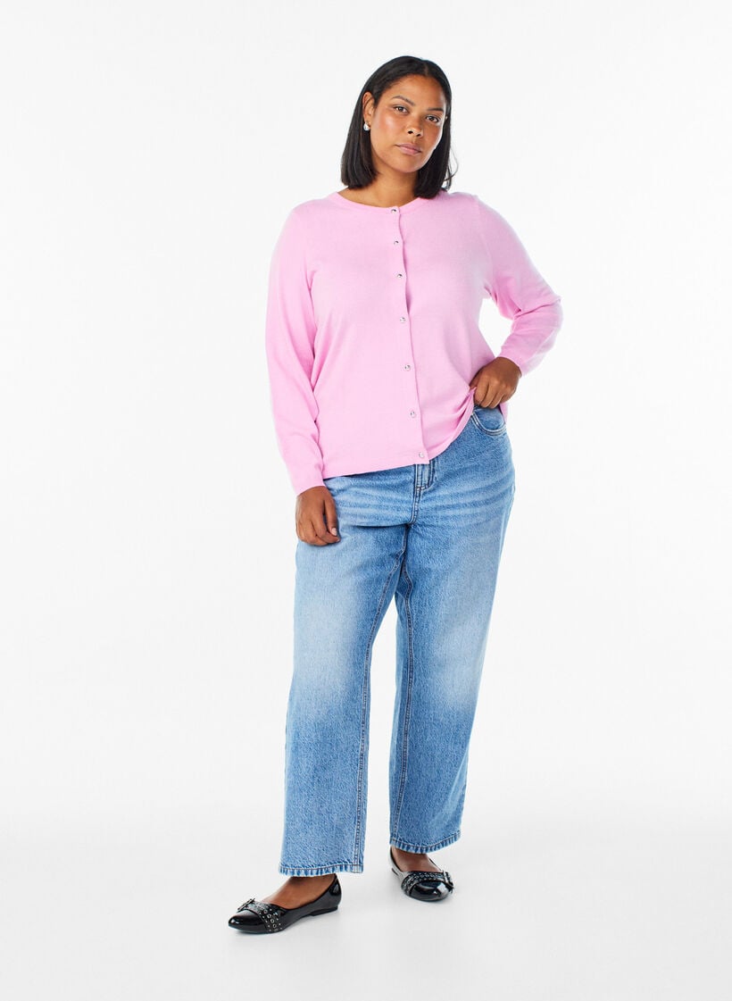 Cardigan med runde knapper, Lyser&oslash;d, Model image number 1