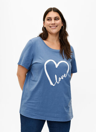 T-shirt i bomuld med print og rund hals , Moonlight W.Heart L., Model image number 0