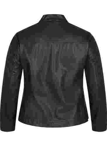 Imiteret skindjakke med lommer, Black, Packshot image number 1