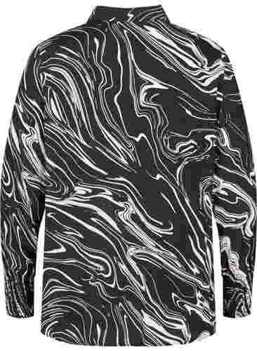 Langærmet viskoseskjorte med print, Black Swirl AOP, Packshot image number 1