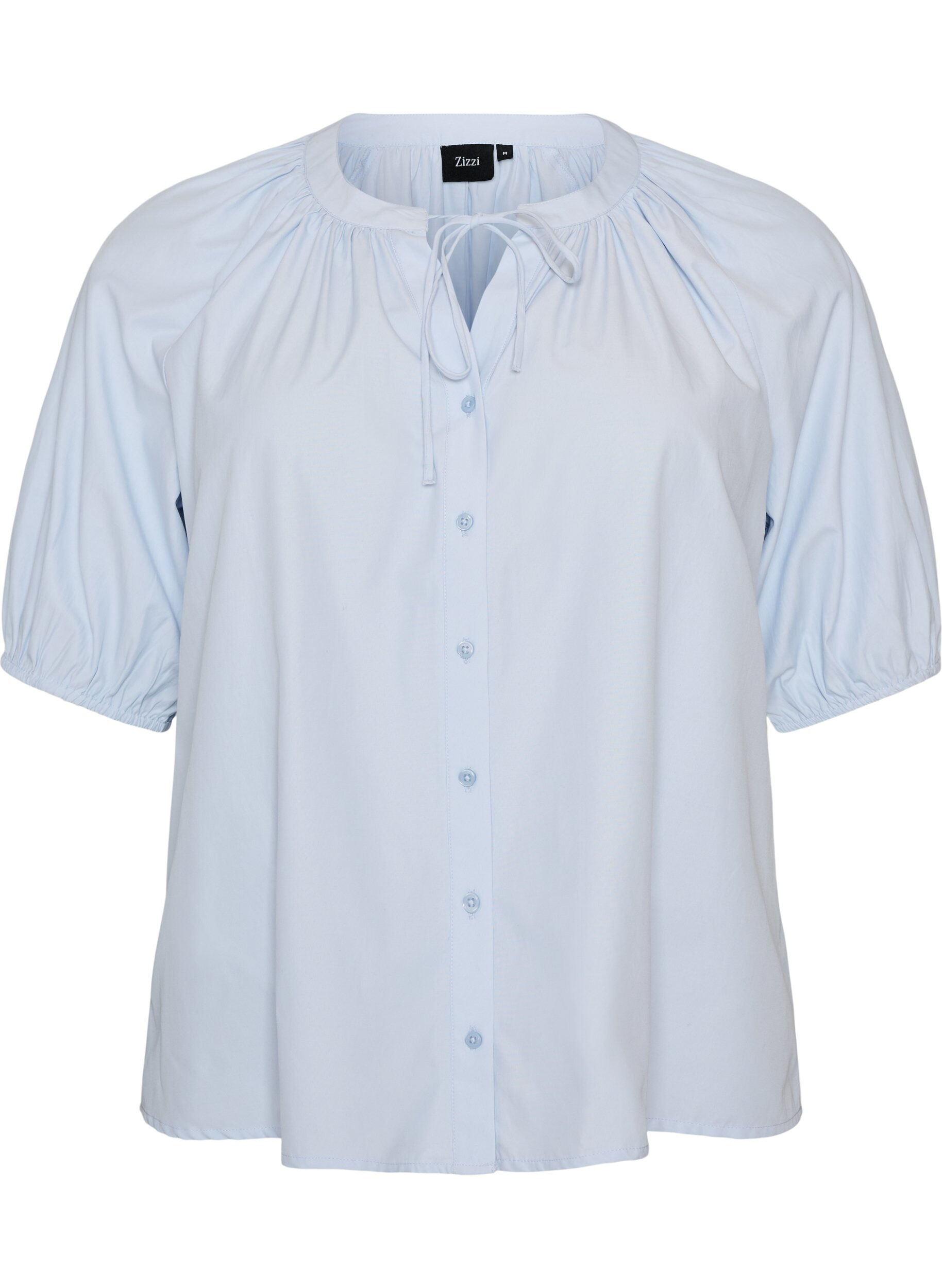 ZizziSkjortebluse med knaplukning og bindeb&aring;nd, Bl&aring;, Packshot image number 0