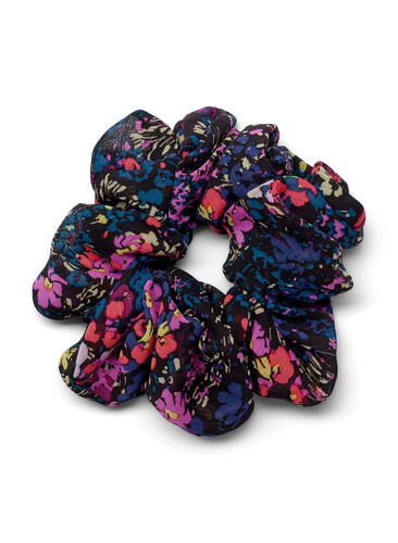 Blomstret scrunchie, Black Flower Mix, Packshot image number 0
