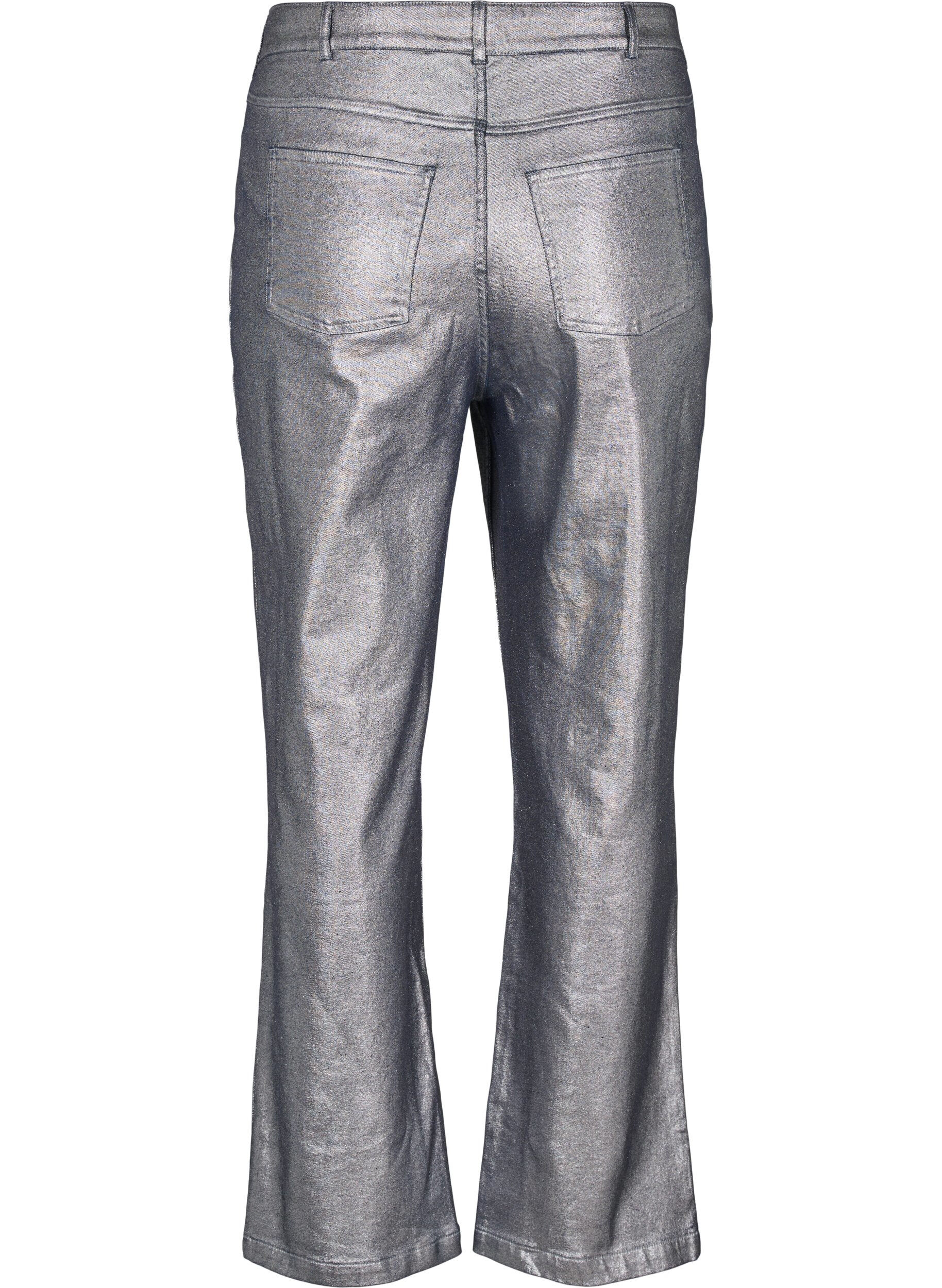 Zizzi S&oslash;lv coatede jeans med h&oslash;j talje, Gun Silver , Packshot image number 1