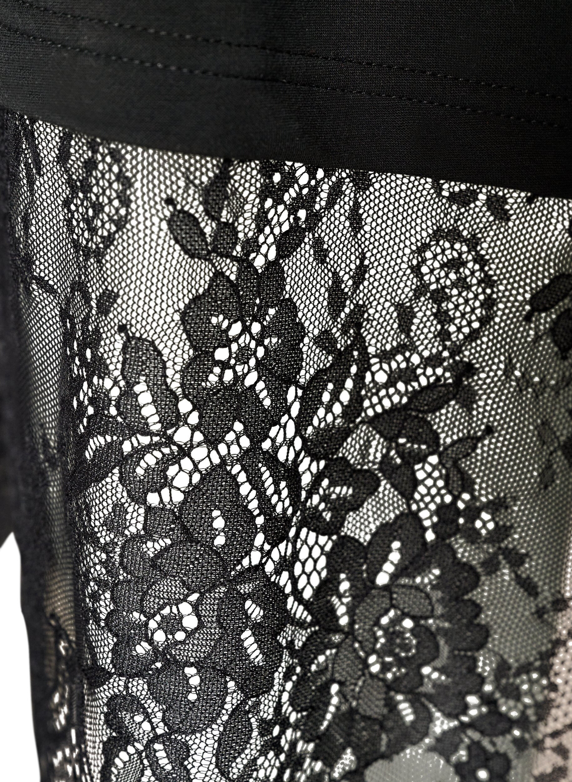 ZizziBluse med mesh&aelig;rmer og blondekant, Sort, Packshot image number 3