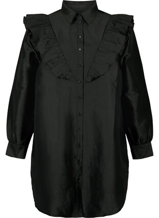 Ensfarvet skjorte med flæsedetalje, Black, Packshot image number 0